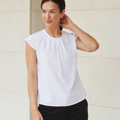 Women's pleat front short sleeve blouse