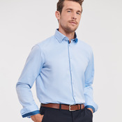 Russell Collection Long Sleeve Contrast Herringbone Shirt